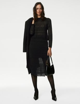 

Womens M&S Collection Sparkly Side Split Midi Skirt - Black, Black
