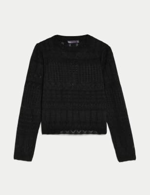 Sparkly Pointelle Crew Neck Jumper