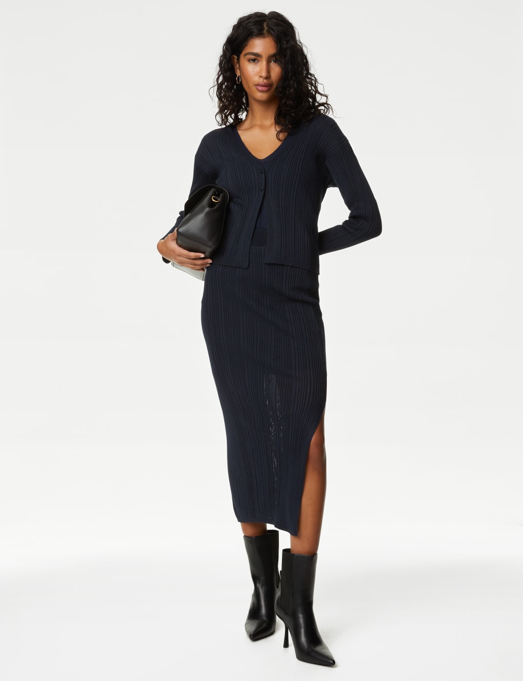 Ribbed V-Neck Button Front Cardigan image 3
