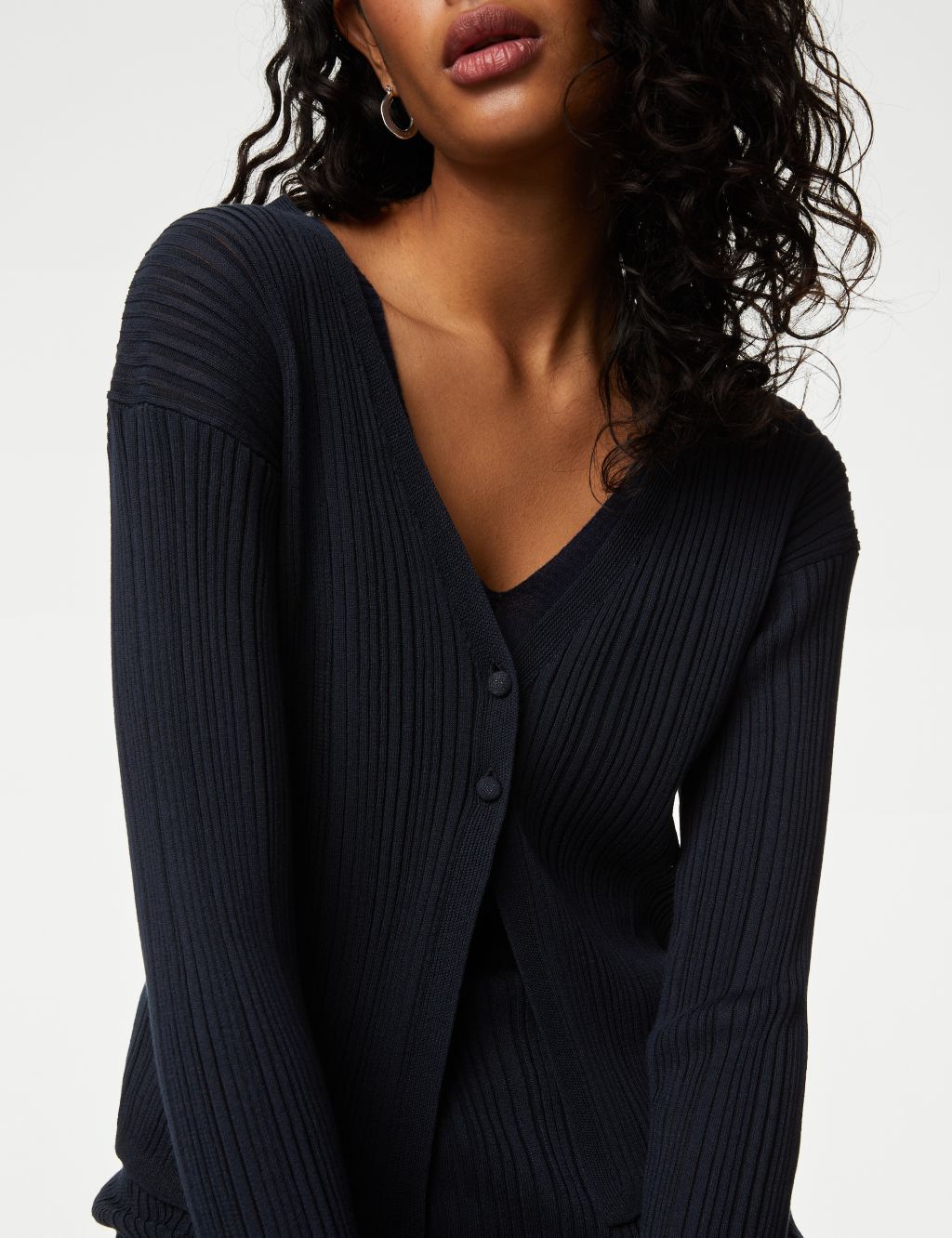 Ribbed V-Neck Button Front Cardigan image 4