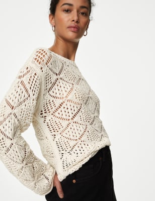 Cotton Blend Diamond Stitch Jumper - AL