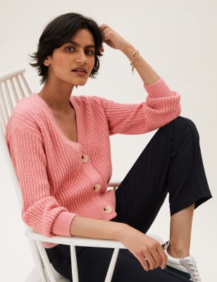 

Womens M&S Collection Textured V-Neck Button Front Cardigan - Dusky Rose, Dusky Rose