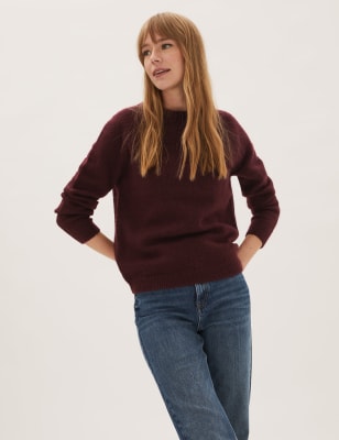 

Womens M&S Collection Bequemer Pullover mit Wollanteil und Rundhalsausschnitt - Dark Burgundy, Dark Burgundy