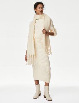 

Womens M&S Collection Cable Knit Midi Skirt - Cream, Cream