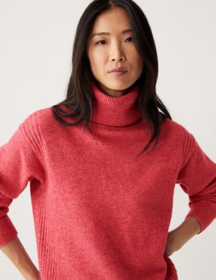 Marks And Spencer Womens M&S Collection Roll Neck Longline Jumper - Pink