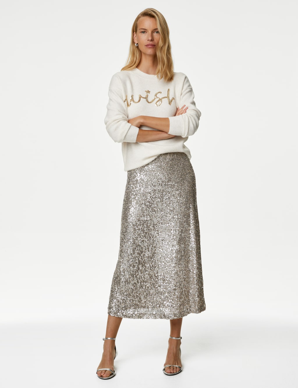 Sequin Slogan Crew Neck Jumper image 1