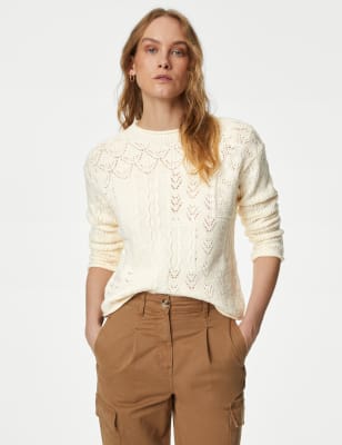 Cream Pointelle Knit Pullover