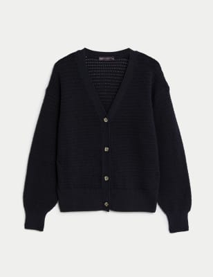 Cotton Rich Textured V-Neck Cardigan