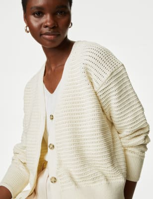 

Womens M&S Collection Cotton Rich Textured V-Neck Cardigan - Ivory, Ivory