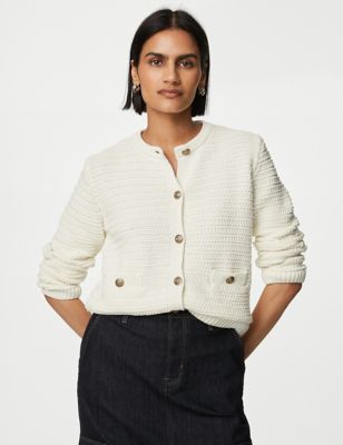 

Womens M&S Collection Cotton Blend Textured Knitted Jacket - Ivory, Ivory