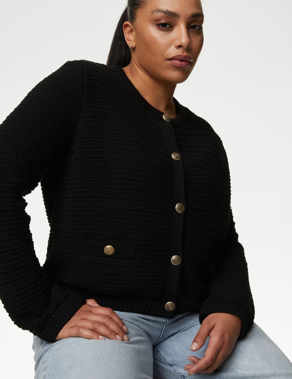 Cotton Blend Textured Knitted Jacket image 1