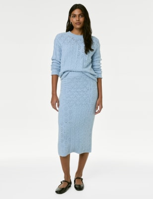 

Womens M&S Collection Knitted Midi Skirt - Blue, Blue