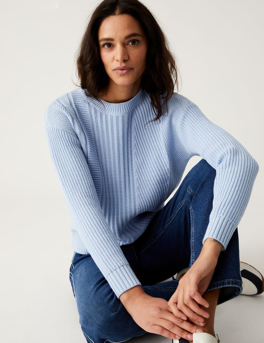 Cotton Rich Textured Crew Neck Jumper image 1