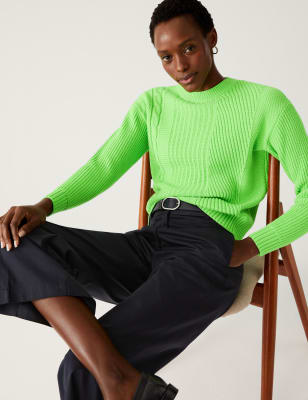 

Womens M&S Collection Cotton Rich Textured Crew Neck Jumper - Lime, Lime