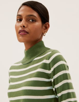 

Womens M&S Collection Besonders weicher Rollkragenpullover mit bretonischen Streifen - Olive Mix, Olive Mix