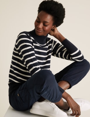 

Womens M&S Collection Supersoft Breton Roll Neck Jumper - Navy, Navy