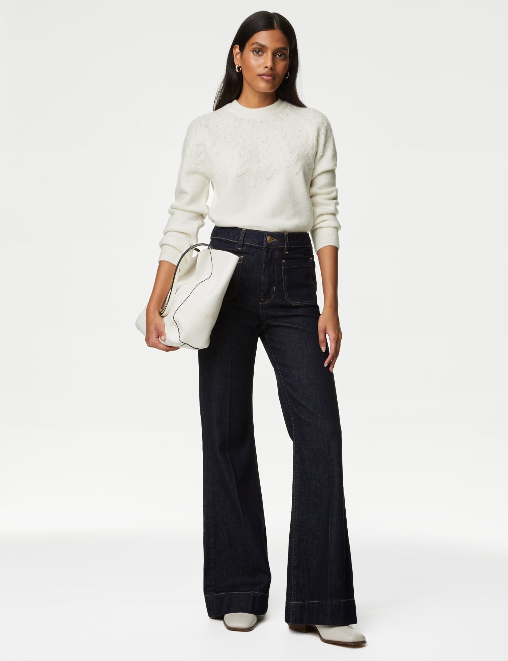 Embellished Pointelle Crew Neck Jumper image 3