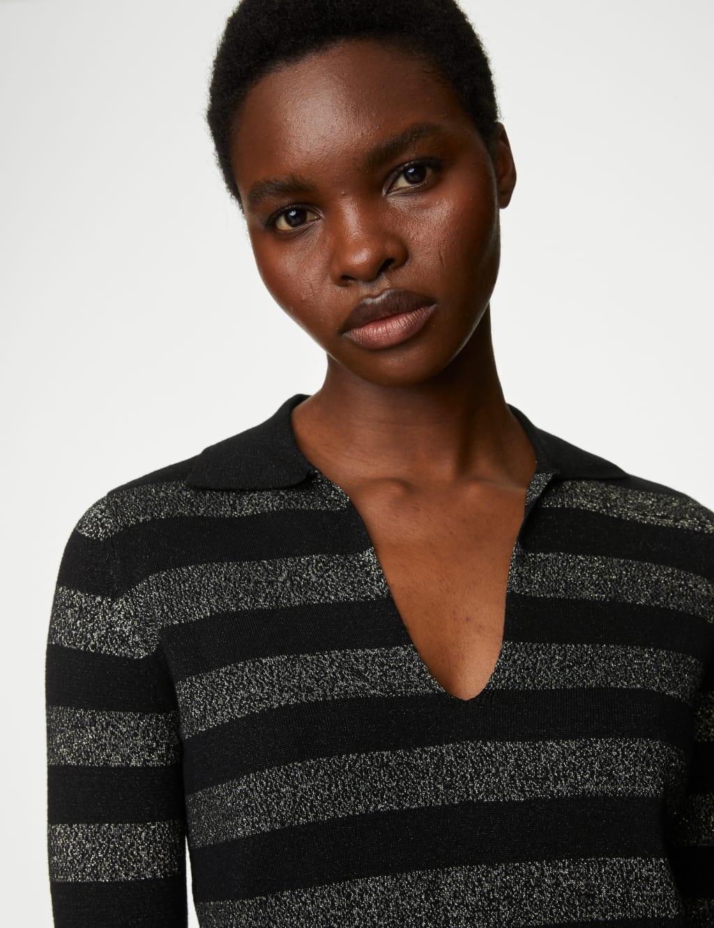 Striped Sparkly Collared Knitted Top image 3