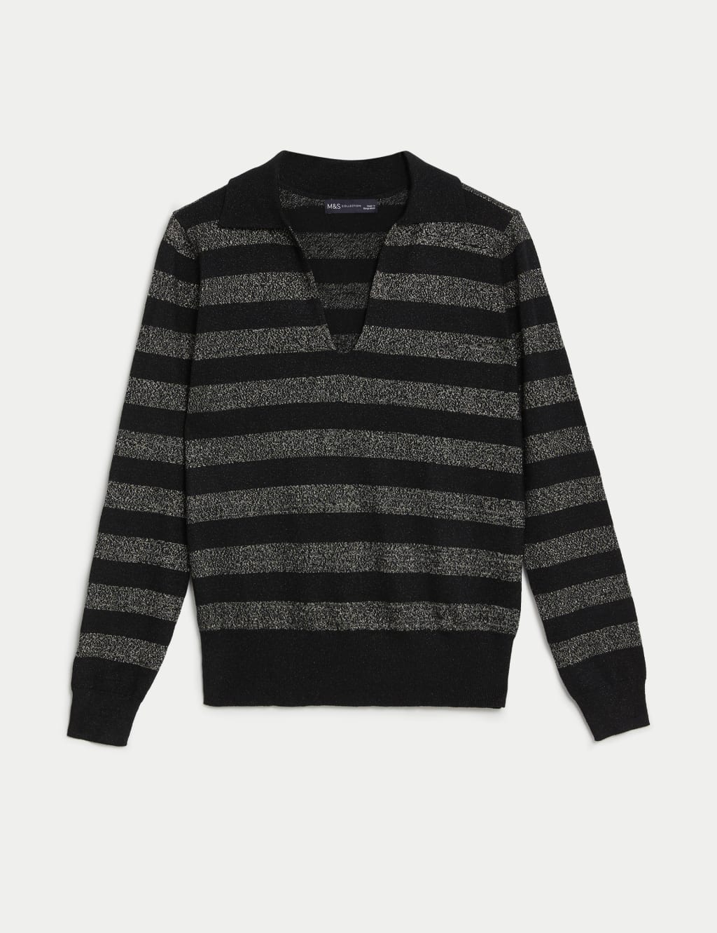 Striped Sparkly Collared Knitted Top image 2