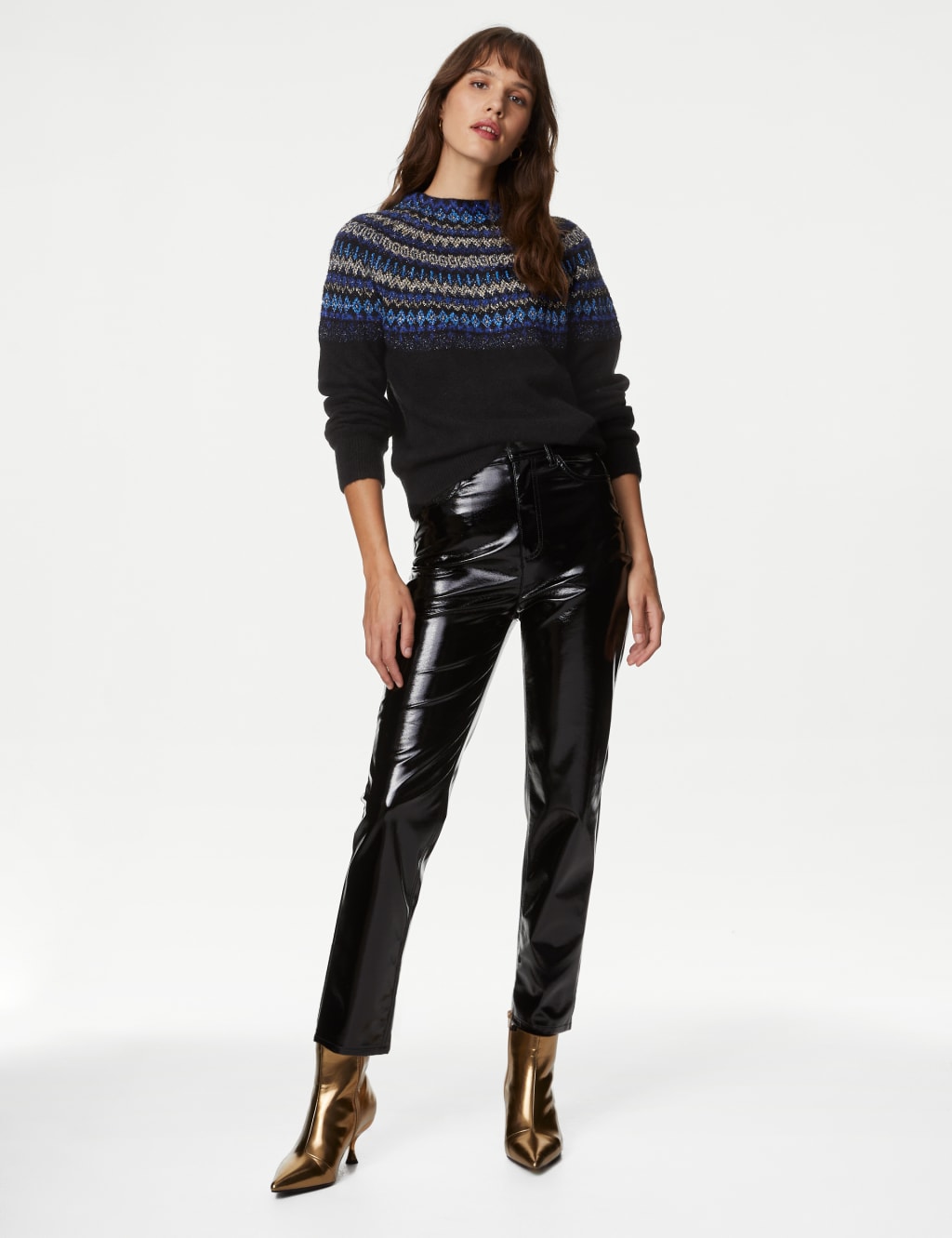 Sparkly Fair Isle Funnel Neck Jumper image 3