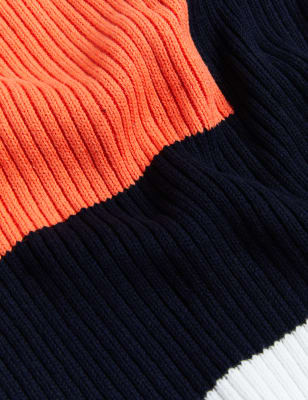 

Womens M&S Collection Cotton Rich Colour Block Funnel Neck Jumper - Orange Mix, Orange Mix