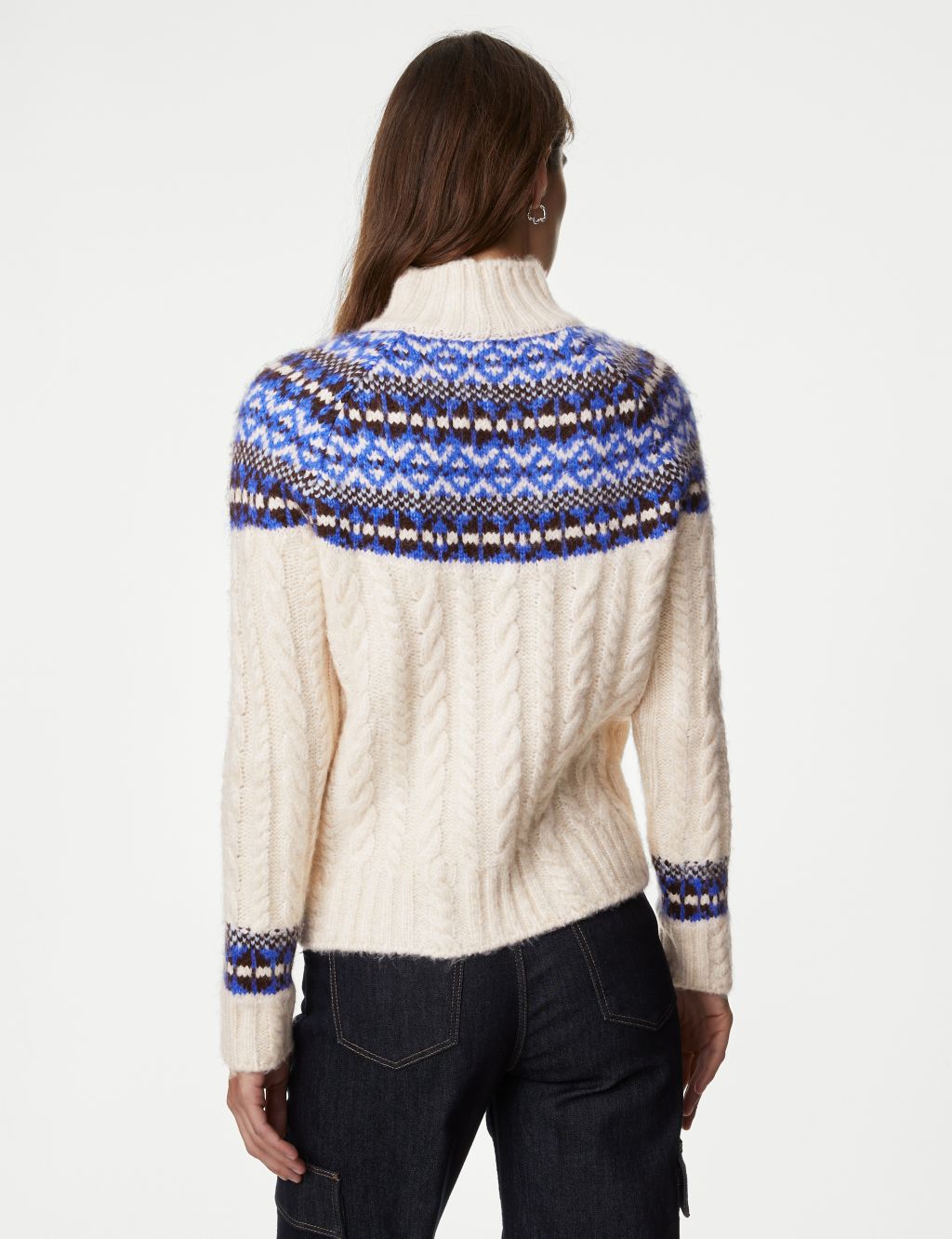 Fair Isle Cable Knit Funnel Neck Jumper image 5