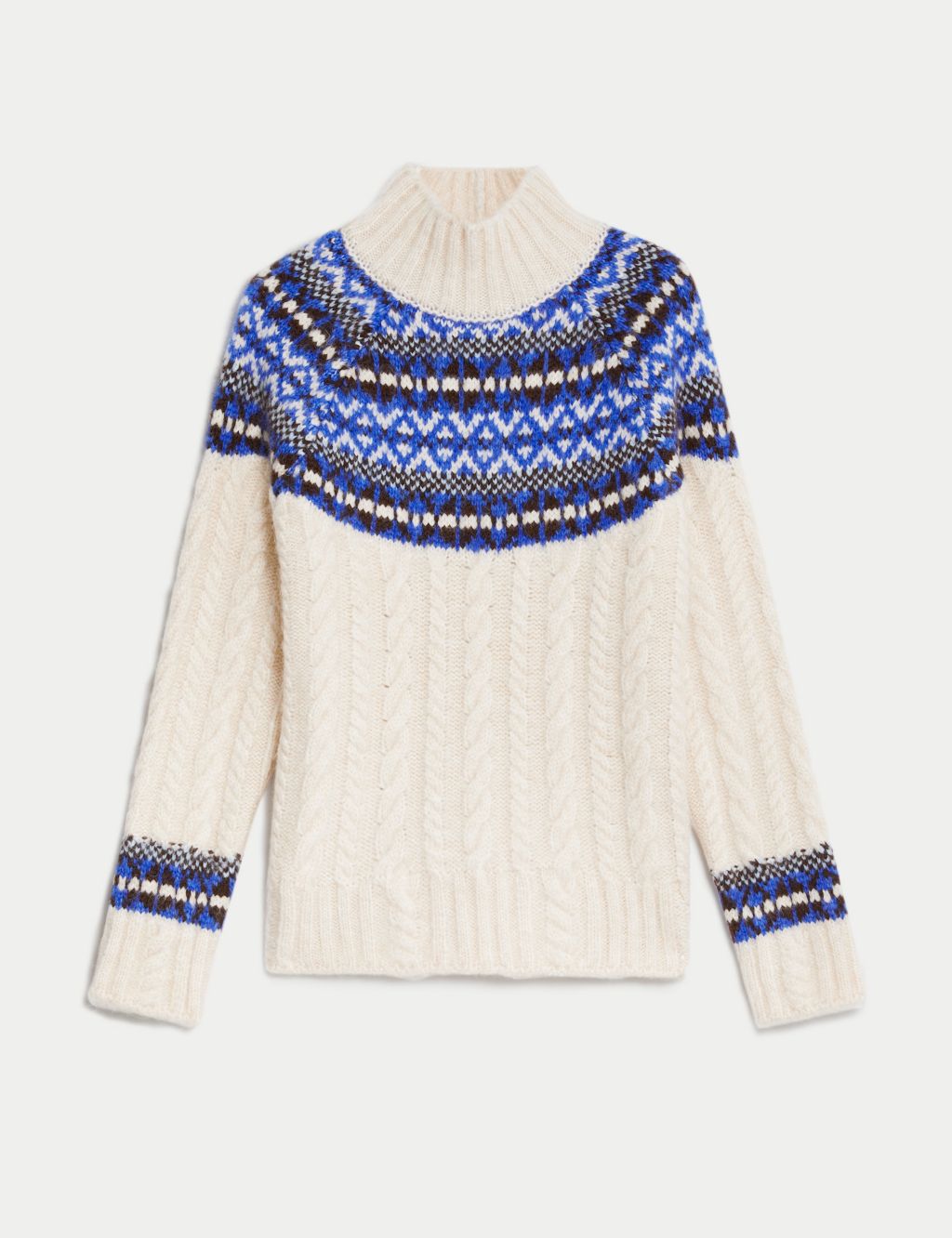 Fair Isle Cable Knit Funnel Neck Jumper image 2