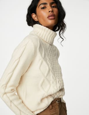 Cream cable knit polo neck jumper sale