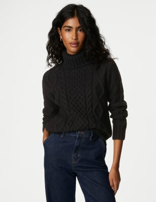 Cable Knit Roll Neck Longline Jumper