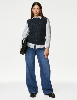 

Womens M&S Collection Recycled Blend Textured Knitted Vest - Midnight Navy, Midnight Navy