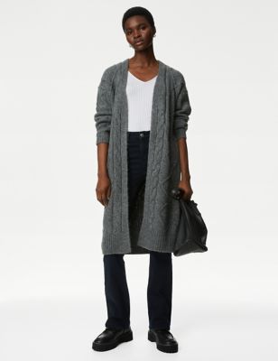 Cable Knit Edge to Edge Longline Cardigan