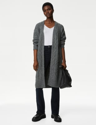 

M&S Collection Cárdigan largo sin rematar de punto trenzadoWomens - Slate, Slate