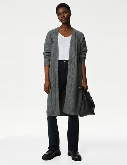 Cable Knit Edge to Edge Longline Cardigan