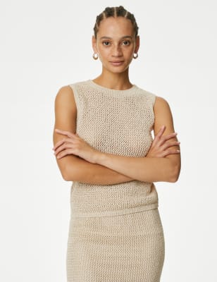 

M&S Collection Camiseta con algodón de punto texturizada con brillosWomens - Cream, Cream