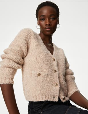 Supersoft Bouclé V-Neck Button Front Cardigan