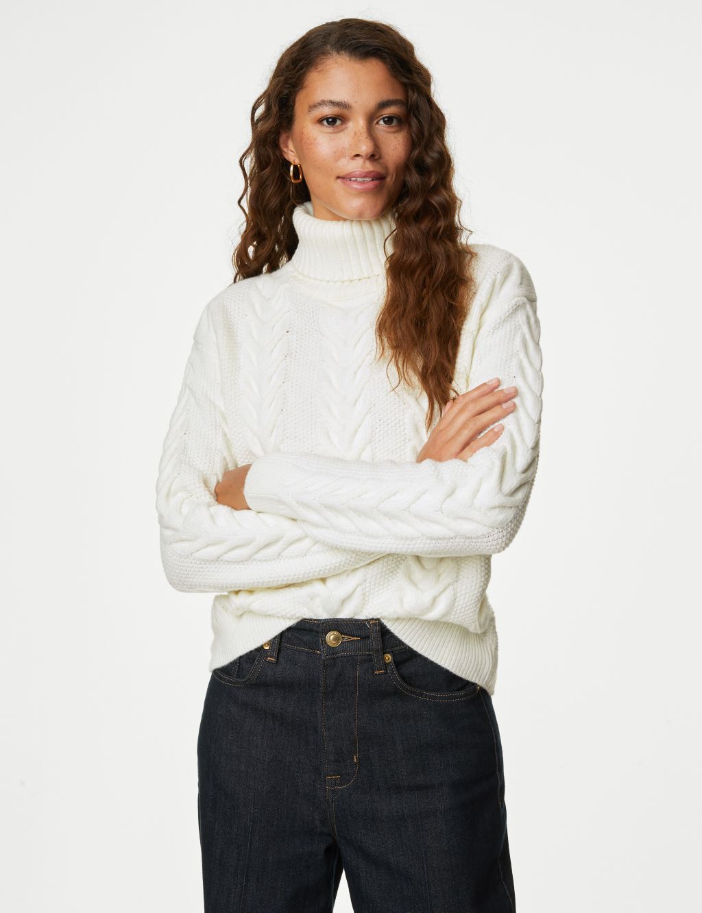 Recycled Blend Cable Knit Roll Neck Jumper image 1