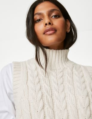 

Womens M&S Collection Strickweste aus recyceltem Mischmaterial mit Zopfmuster - Light Natural, Light Natural
