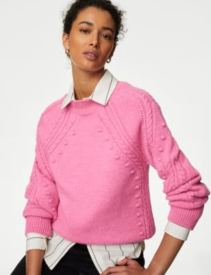 

Womens M&S Collection Cable Knit Crew Neck Jumper - Fuchsia, Fuchsia