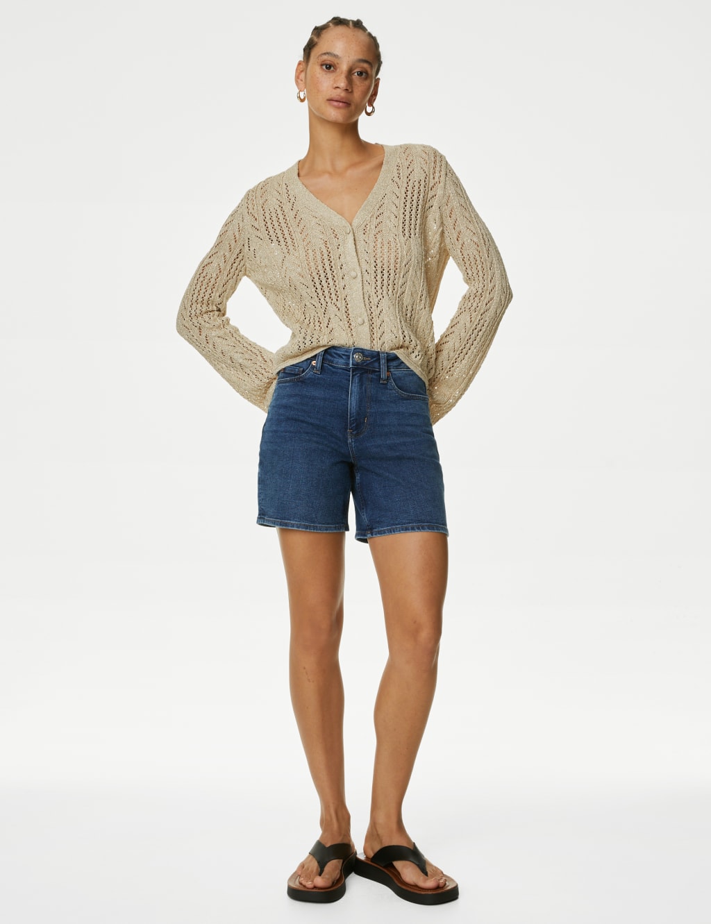 Cotton Blend Sparkly V-Neck Cardigan image 1