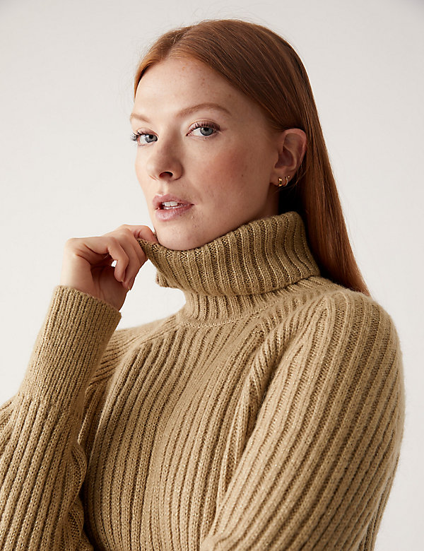 Ribbed Sparkly Roll Neck Longline Jumper - CO