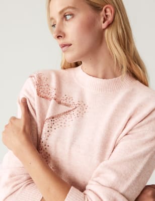 Sequin Star Crew Neck Relaxed Jumper