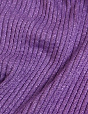 

Womens M&S Collection Glitzernder Pullover mit Rippenmuster und Kragen - Bright Mauve, Bright Mauve