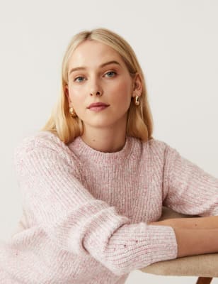 

Womens M&S Collection Pullover aus recyceltem Mischmaterial mit Rundhalsausschnitt und Rippenmuster - Pink Mix, Pink Mix