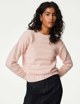 

Womens M&S Collection Chenille Textured Crew Neck Jumper - Blush, Blush