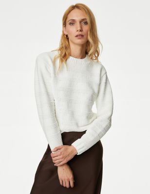 

Womens M&S Collection Chenille Textured Crew Neck Jumper - Ivory, Ivory