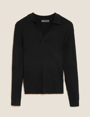 Ribbed Collared VNeck Jumper M&S US
