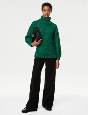 

Womens M&S Collection Recycled Blend Textured Roll Neck Jumper - Green Mix, Green Mix