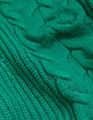 

Womens M&S Collection Cotton Rich Cable Knit V-Neck Jumper - Green, Green