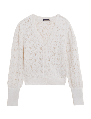

Womens M&S Collection Pointelle-Strickjacke mit hohem Baumwollanteil und V-Ausschnitt - Light Cream, Light Cream