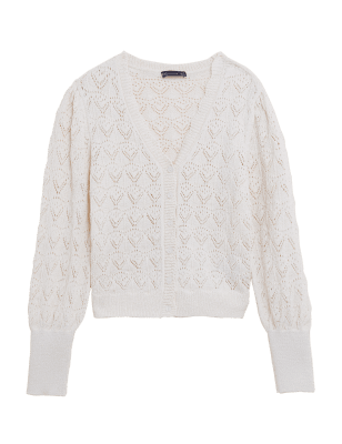 

Womens M&S Collection Cotton Rich Pointelle V-Neck Cardigan - Light Cream, Light Cream